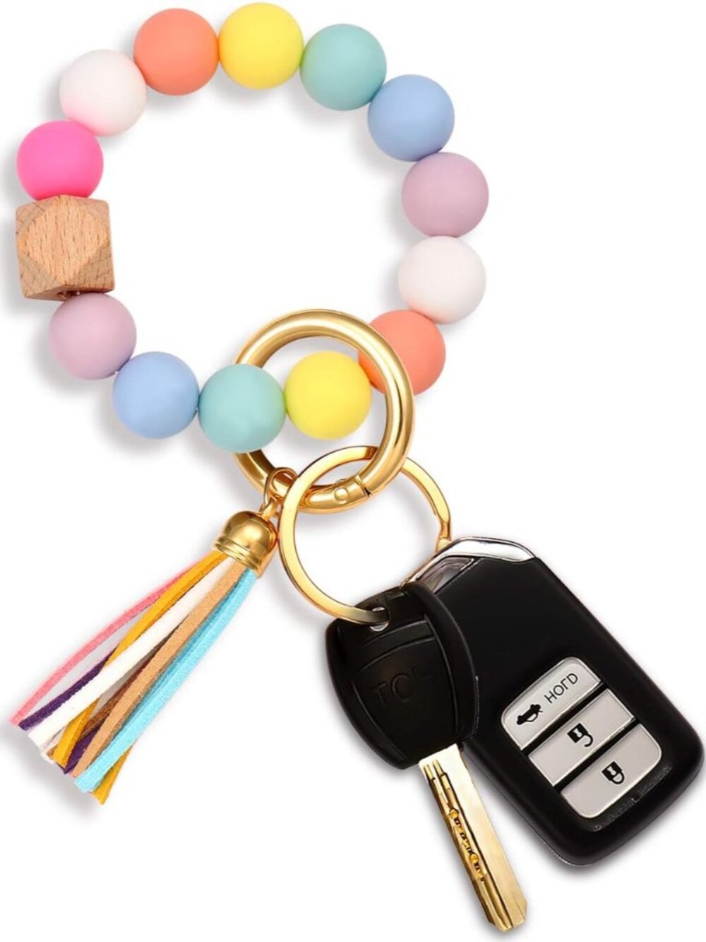 Silicone Key Ring Bracelet Beaded Wrislet Keychain Portable House Car Keys Ring